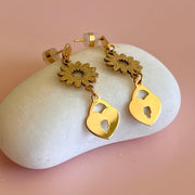 Flower Heart & Lock Drops - Gold