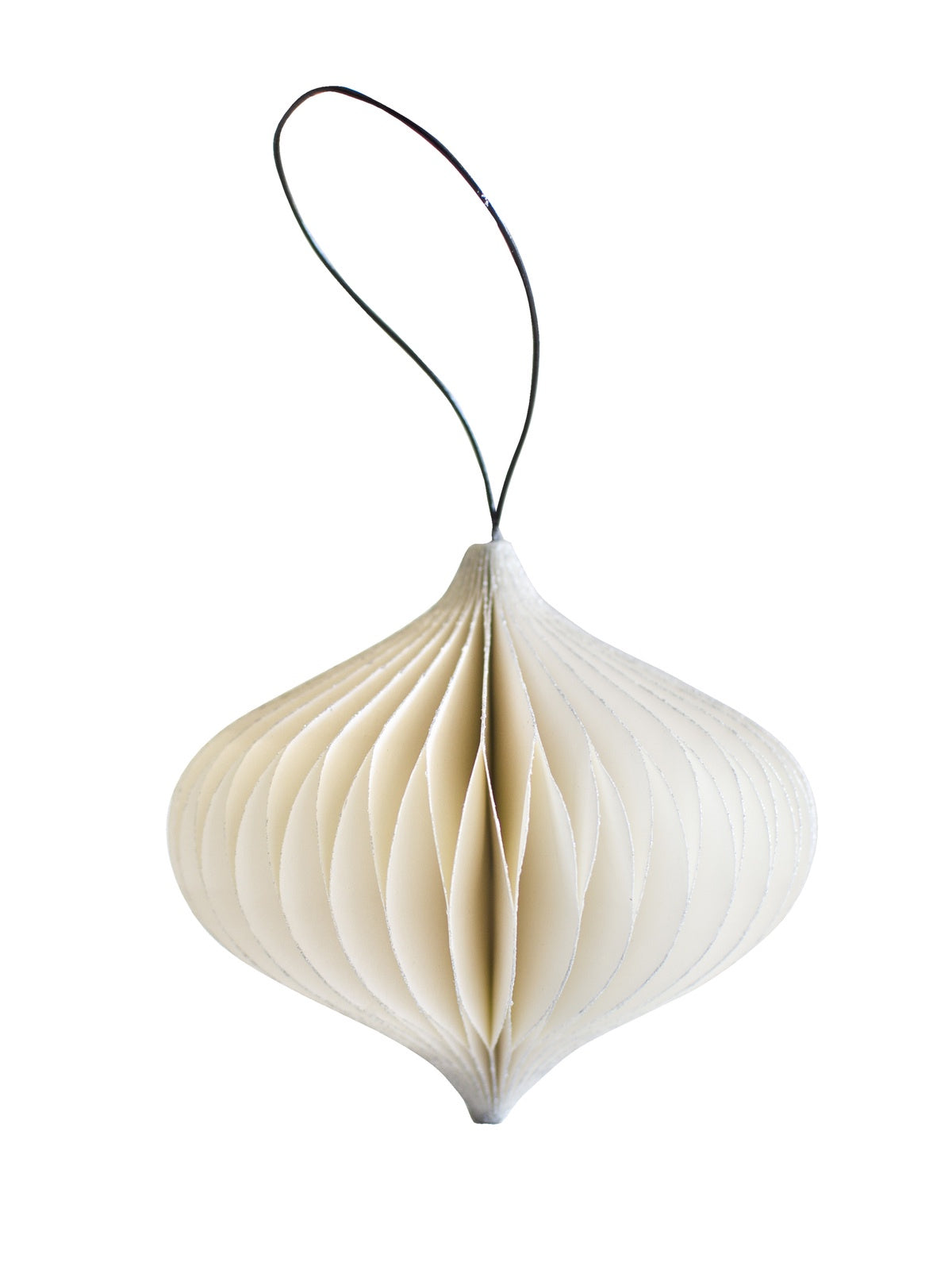 Off White w Glitter Paper Jewel Ornament