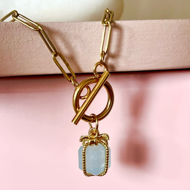 Little Quartz Present Necklace - Gold Paperclip