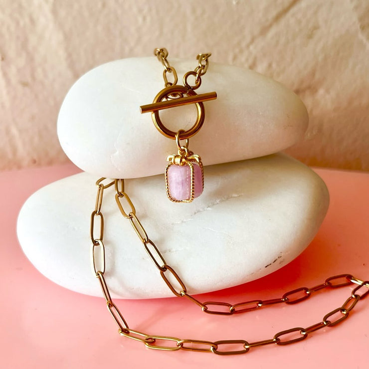 Little Quartz Present Necklace - Gold Paperclip