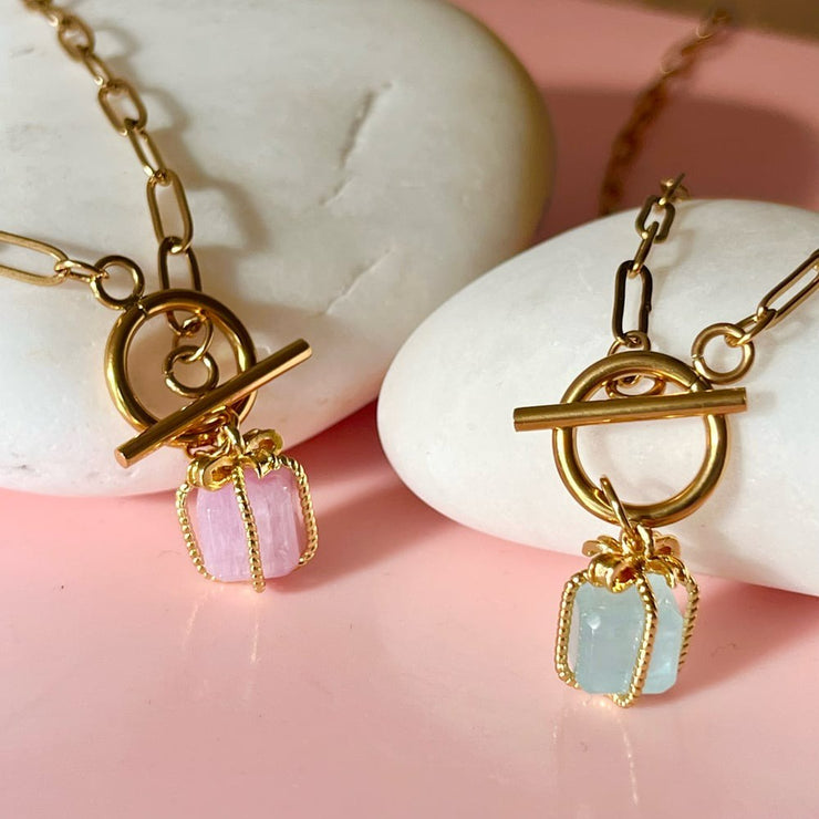 Little Quartz Present Necklace - Gold Paperclip