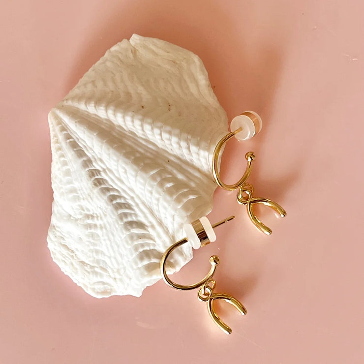 Little Wishbone Half Hoop Earrings - Gold