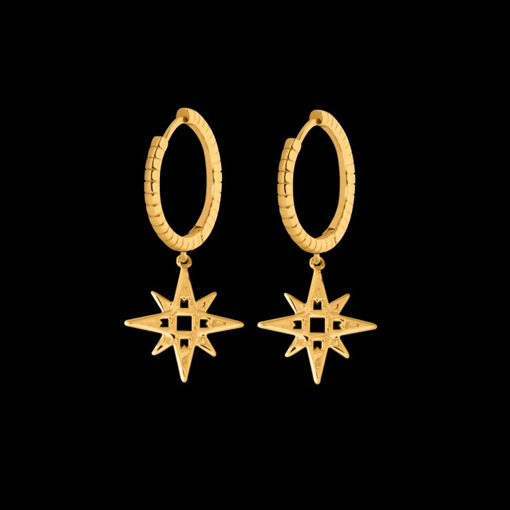 LKD Signature Star With Engraved Hoop Earrings - Gold