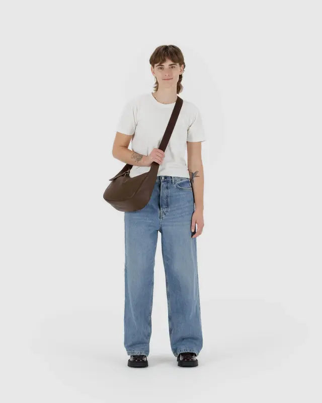 Baggu Recycled Leather Crescent Bag - Medium Brown