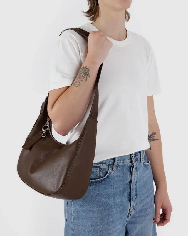 Baggu Recycled Leather Crescent Bag - Medium Brown