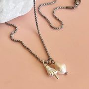 Middle Finger & Pearl Silver Necklace