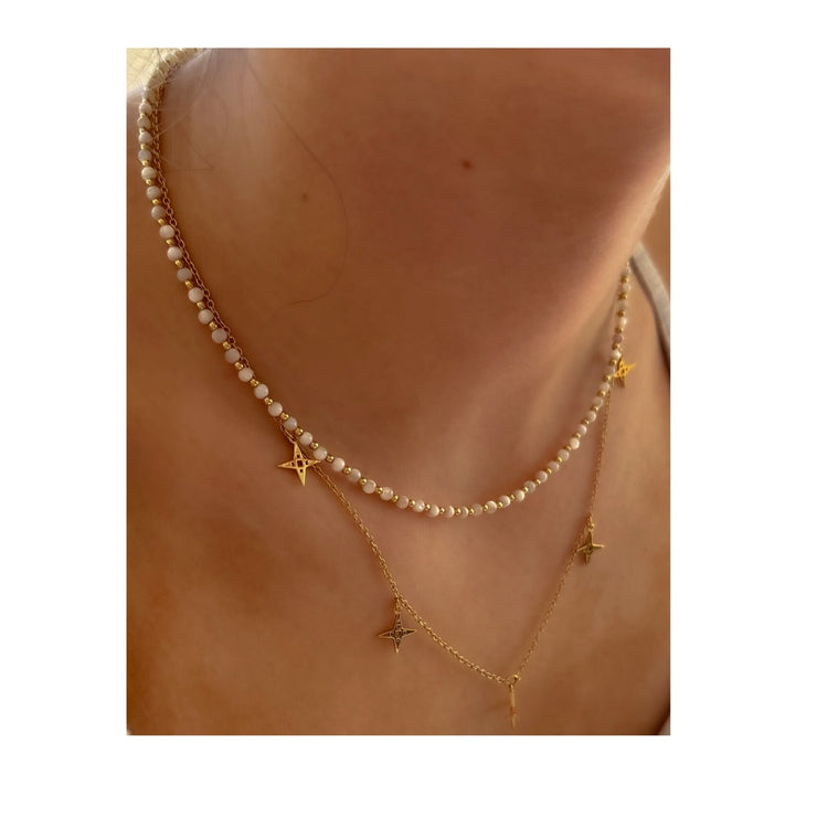 Moonstone Beaded Necklace - Gold