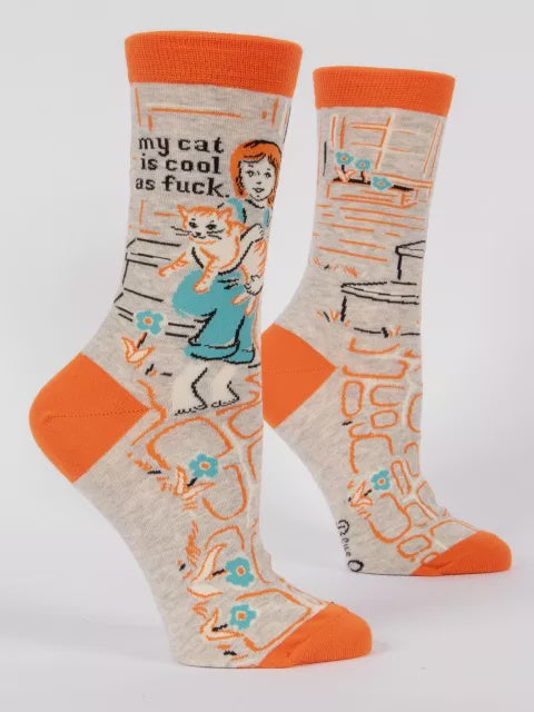 Womens Crew Socks - My Cat is Cool as Fuck
