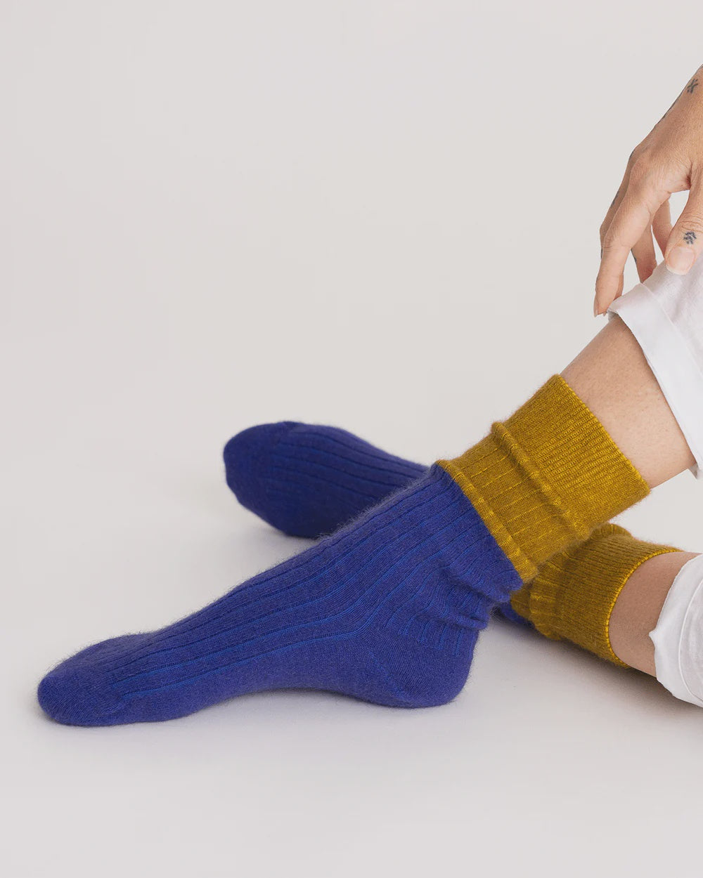 Nooan Dunedin Possum/Merino Socks - Royal Blue & Ecru Olive