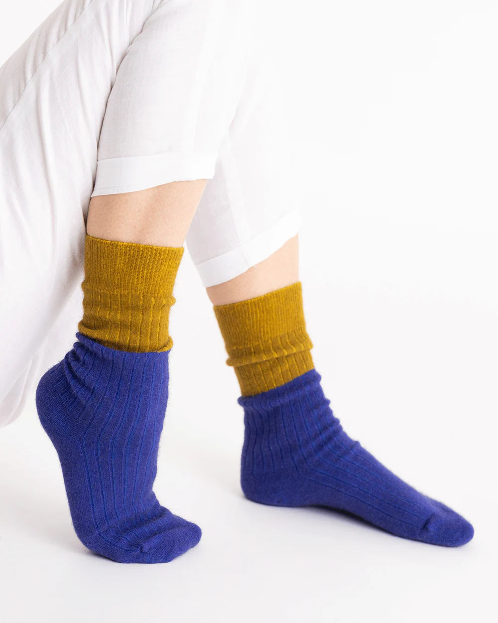 Nooan Dunedin Possum/Merino Socks - Royal Blue & Ecru Olive