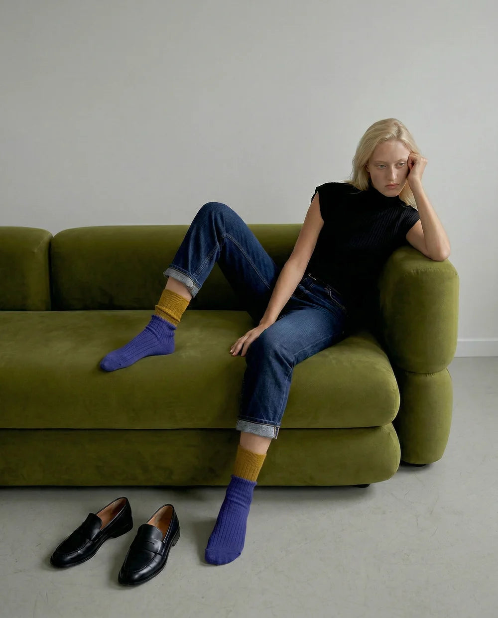 Nooan Dunedin Possum/Merino Socks - Royal Blue & Ecru Olive