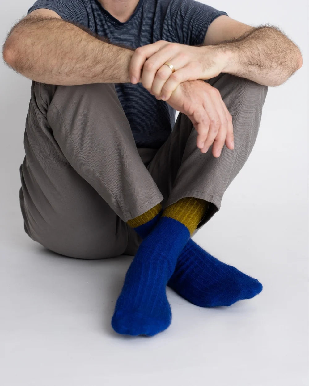 Nooan Dunedin Possum/Merino Socks - Royal Blue & Ecru Olive