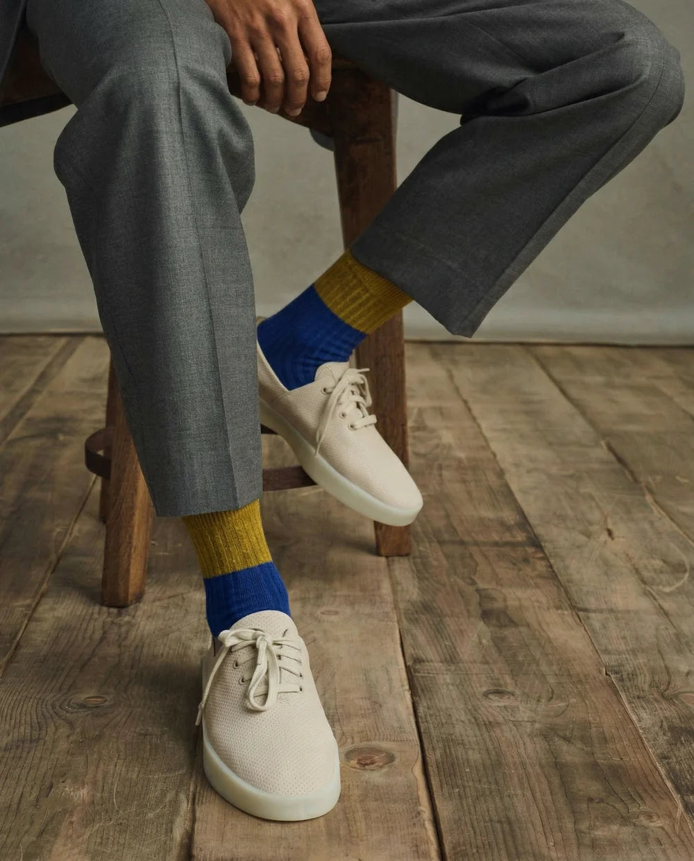 Nooan Dunedin Possum/Merino Socks - Royal Blue & Ecru Olive