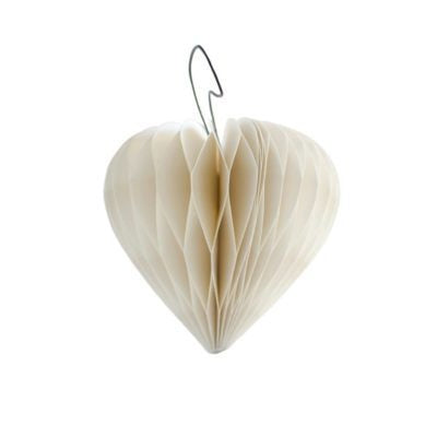 Off-White w Glitter Paper Heart Ornament