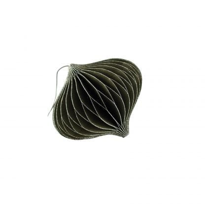 Olive Green Paper Jewel w Silver Glitter Ornament 9cm