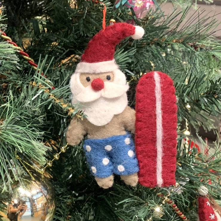 Hanging Christmas Decorations: Surfing Santa