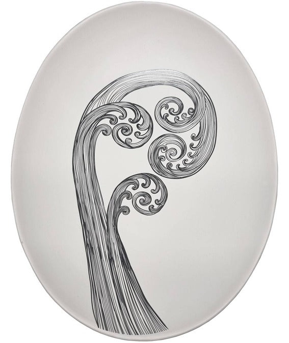 Ponga Frond Black On White Bowl - 24cm