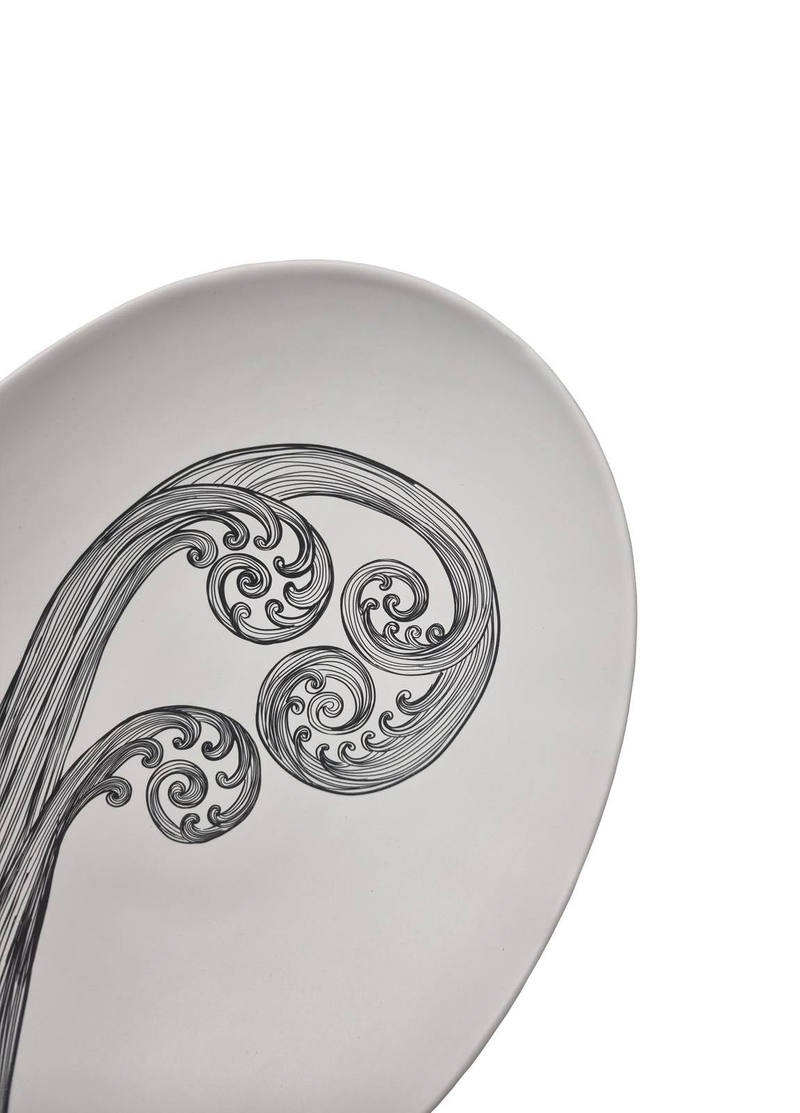 Ponga Frond Black On White Bowl - 24cm