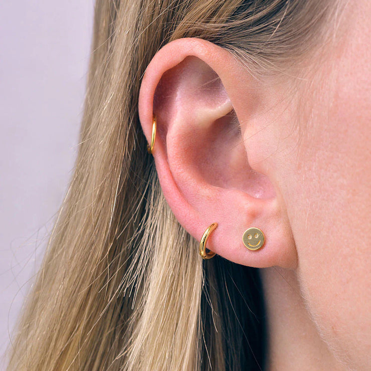 Gold Smiley Face Stud Earrings