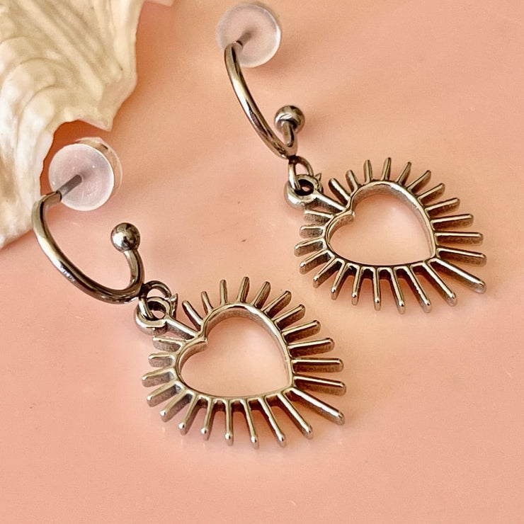 Spiky Heart Half Hoop Earrings
