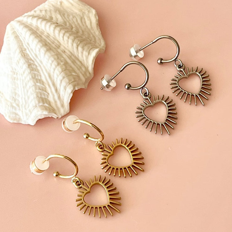 Spiky Heart Half Hoop Earrings
