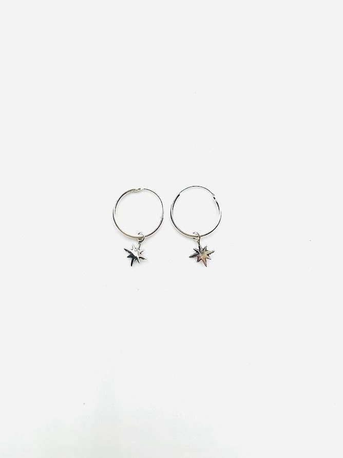 Sterling Silver Star on Hoop Earrings