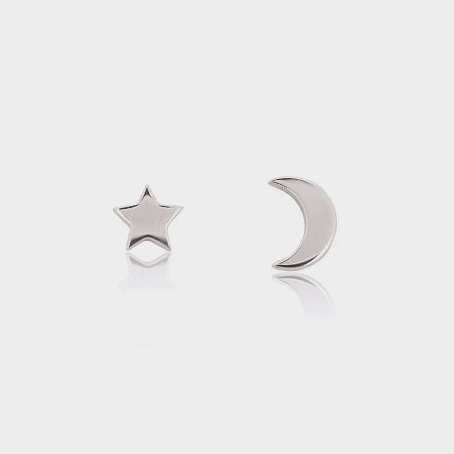 Sterling Silver Star and Moon Stud Earrings