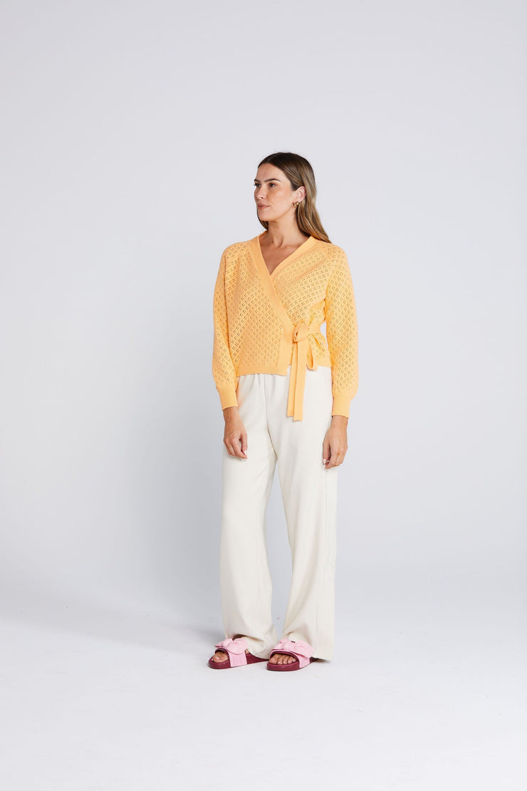 Wrapt Cardigan - Peach Pointelle