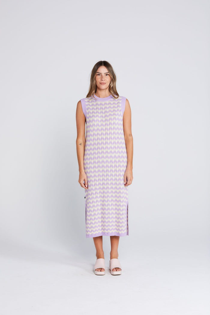 Squiggle Tank Dress - Creamy Lilac Was $189 Now