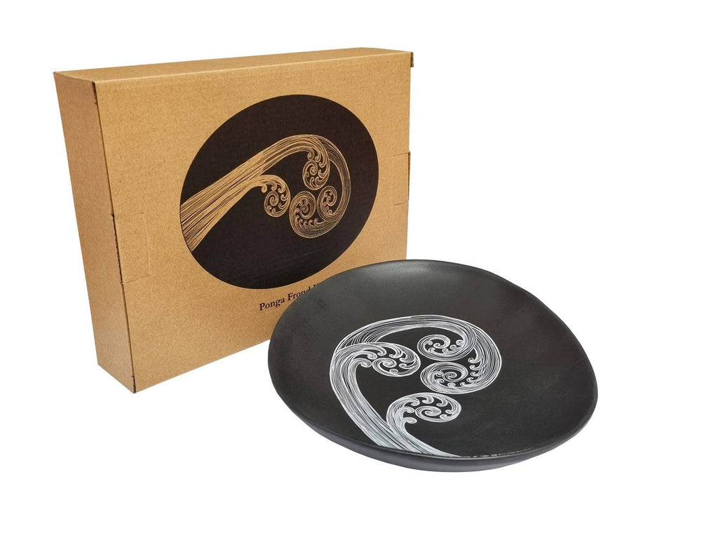 Ponga Frond White on Black Bowl - 24cm