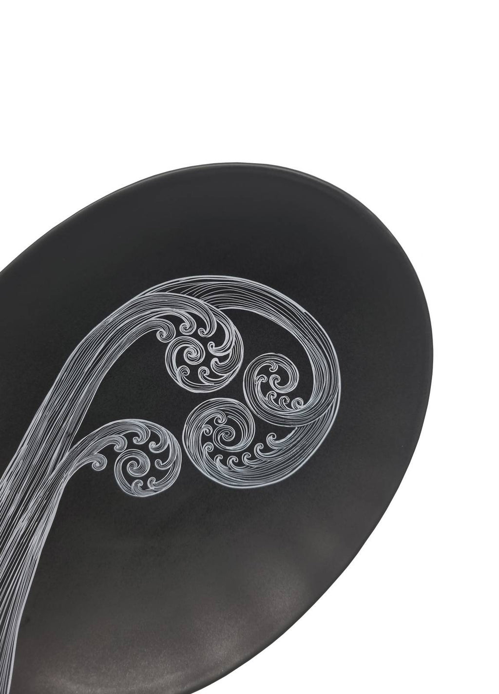 Ponga Frond White on Black Bowl - 24cm