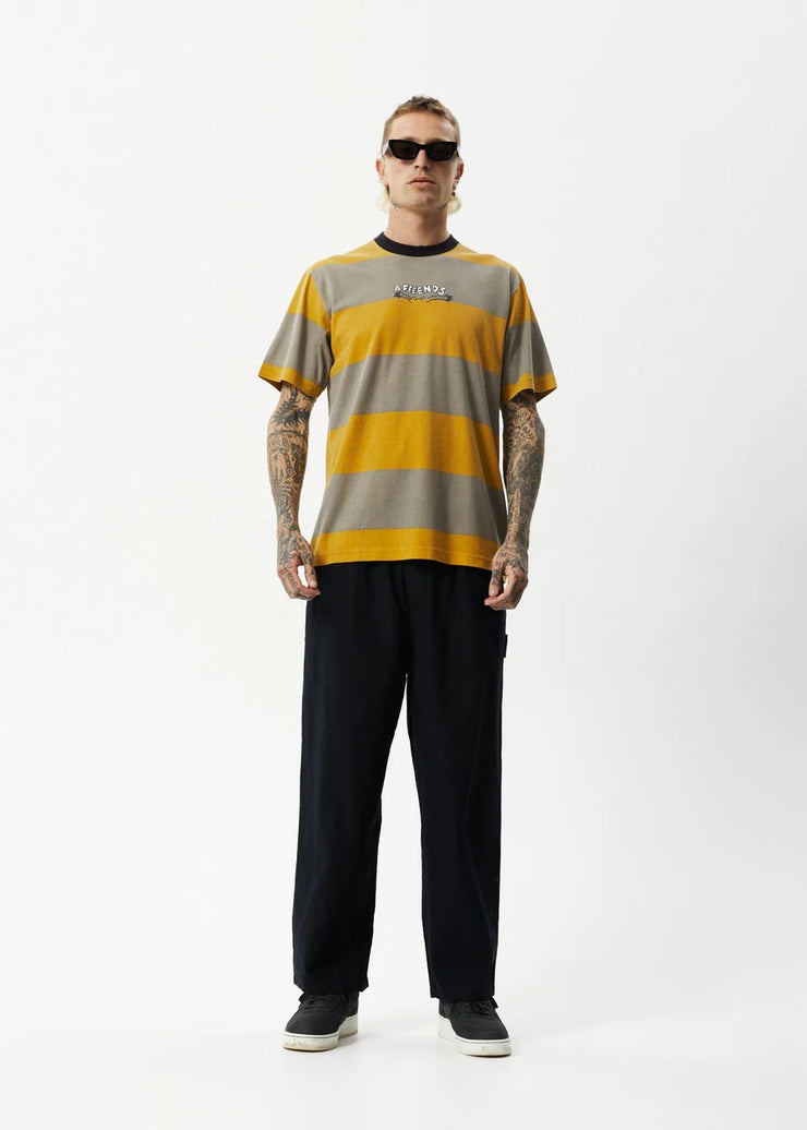 Space Recycled Stripe Retro Fit Tee - Mustard Stripe Was $75 Now
