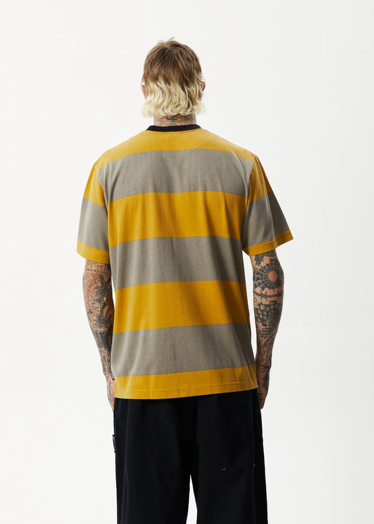 Space Recycled Stripe Retro Fit Tee - Mustard Stripe Was $75 Now