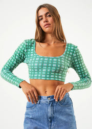 Hemp Ribbed Long Sleeve Top - Tully Forest Check Were $85 Now