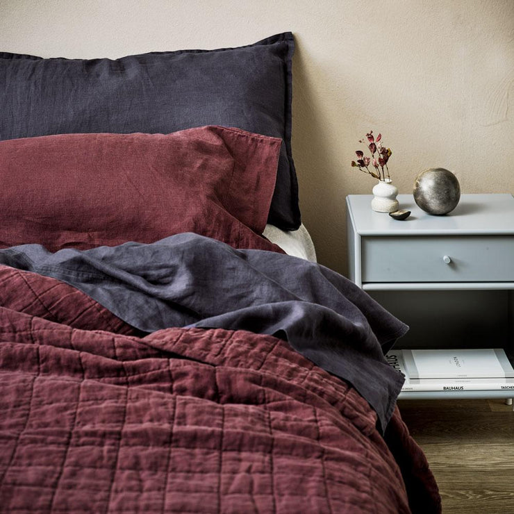 Belgian Linen Quilted Pillowcases - Graphite WAS $119 NOW