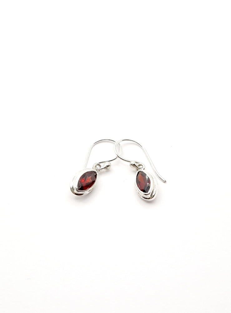 Sterling Silver Garnet Hook Earrings