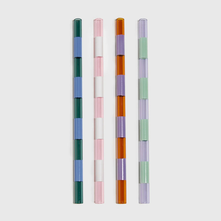 Striped Glass Straws - Mixed 4 Pack