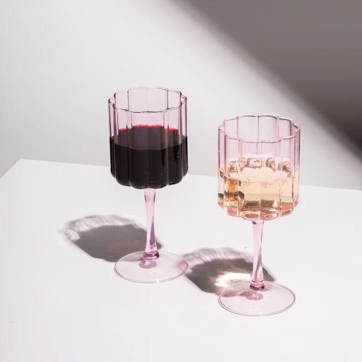 Wave Wine Glass Set of 2 - Pink Was $149 NOW