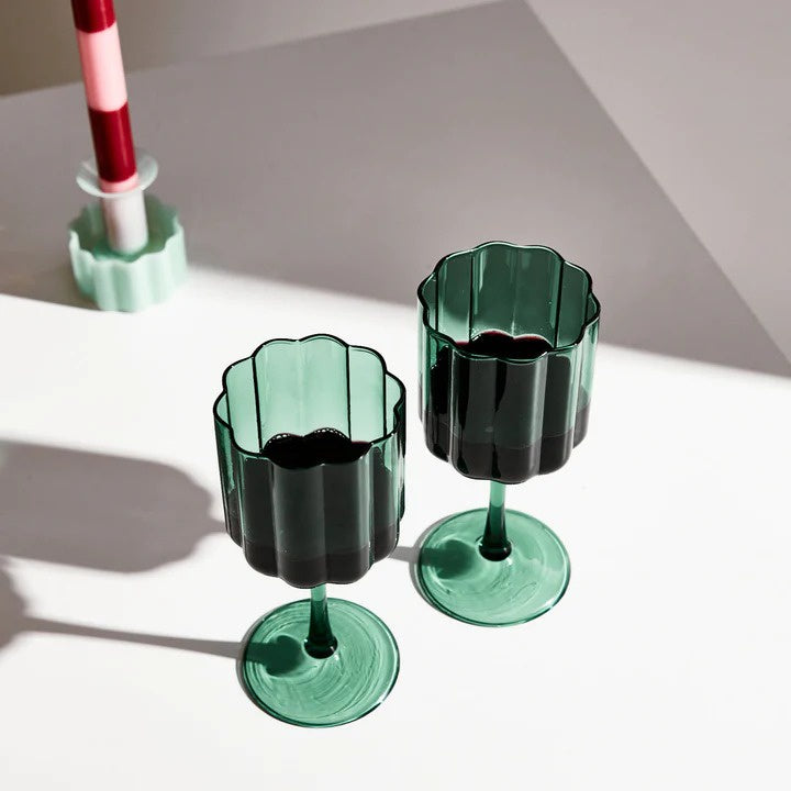Wave Wine Glass Set - Teal Was $149 NOW