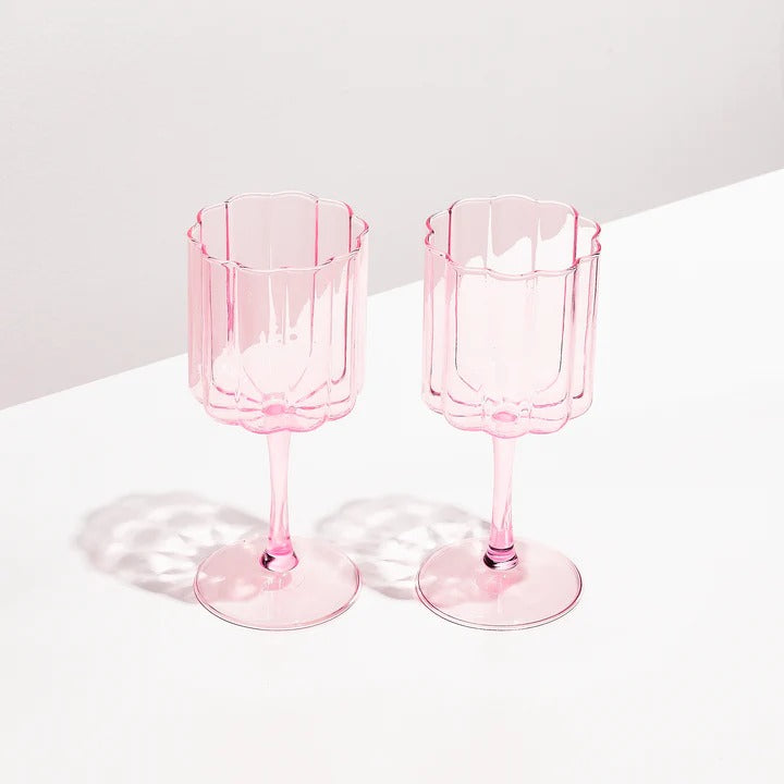 Wave Wine Glass Set of 2 - Pink Was $149 NOW