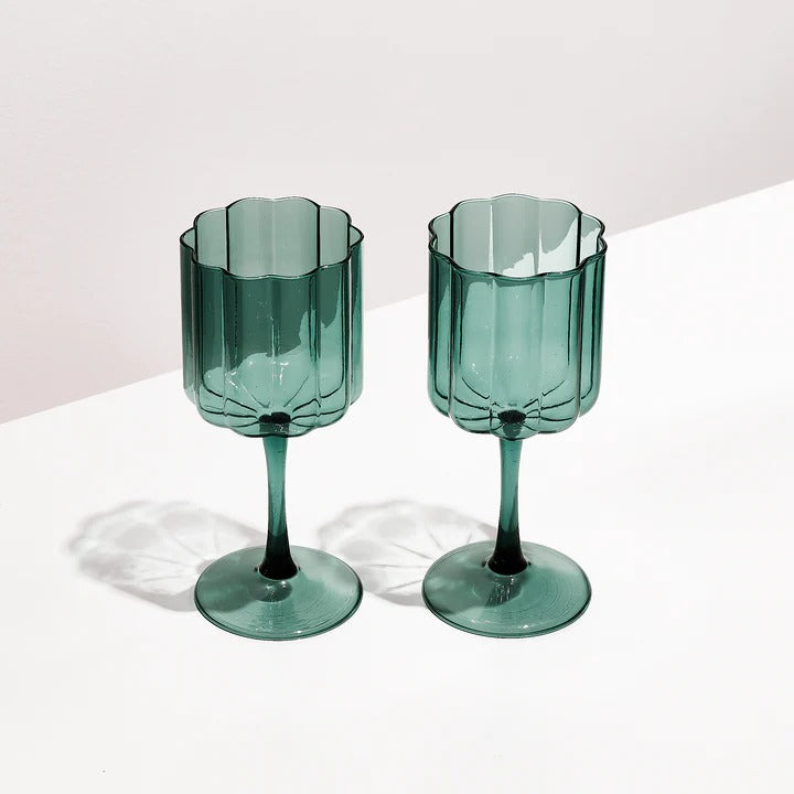 Wave Wine Glass Set - Teal Was $149 NOW