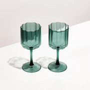Wave Wine Glass Set - Teal