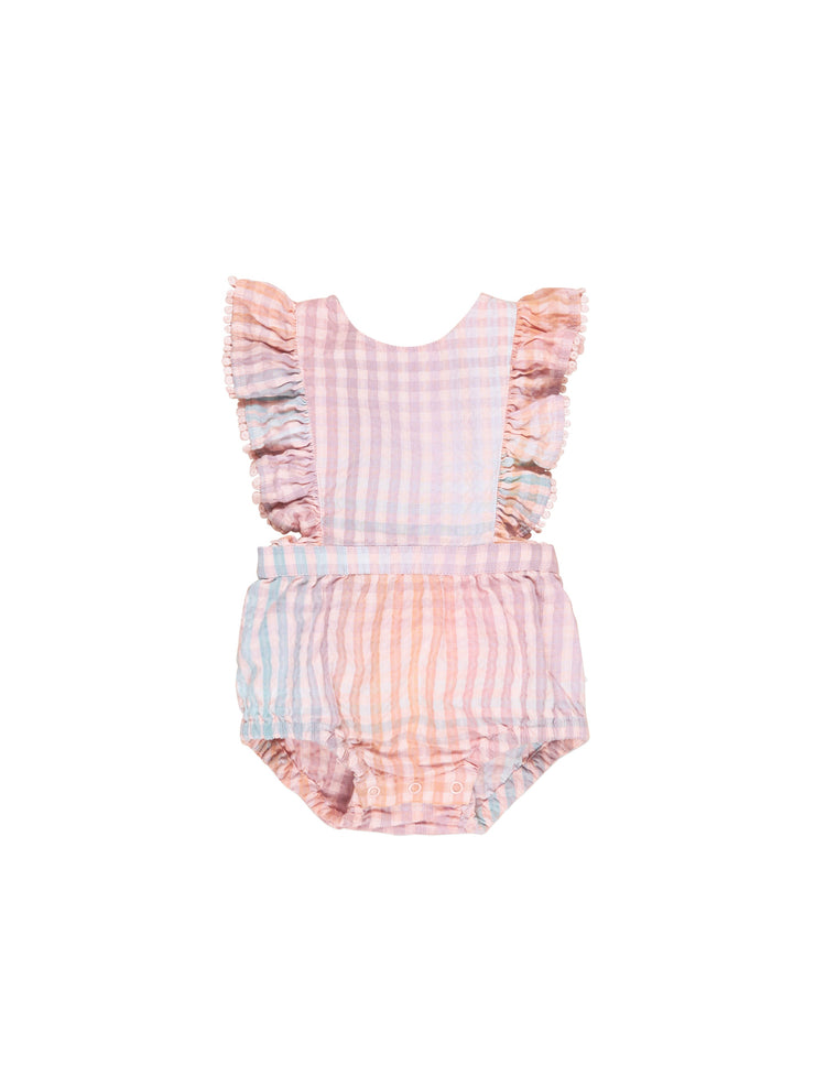 Rainbow Check Frill Playsuit - Multi Was $70 Now