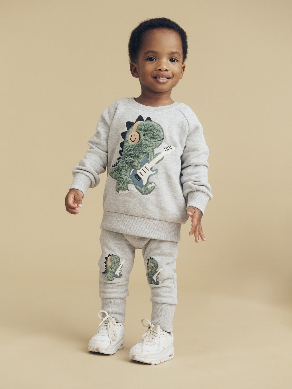 Furry Dino Sweatshirt - Grey Marle Last Sizes Was $75 Now