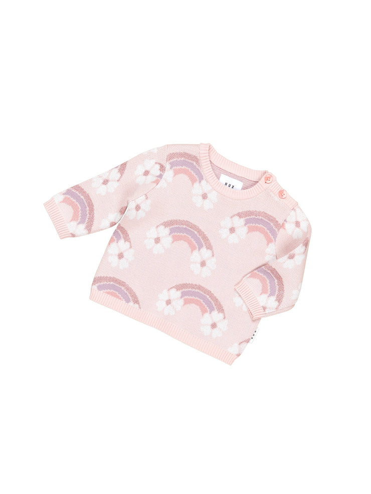Flower Bow Knit Jumper - Pink Pearl