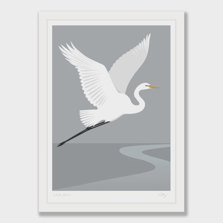 Wildlife Print - Framed White Heron Fog