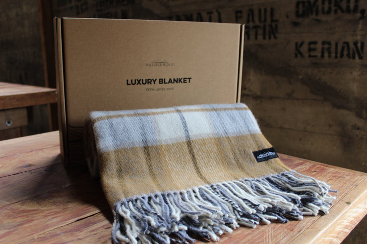 Luxury Lambs Wool Blanket - Large Twill Check - Jelly