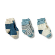 Organic 3 Pack Baby Socks - Bluestone/Sterling/Oatmeal Was $36 Now