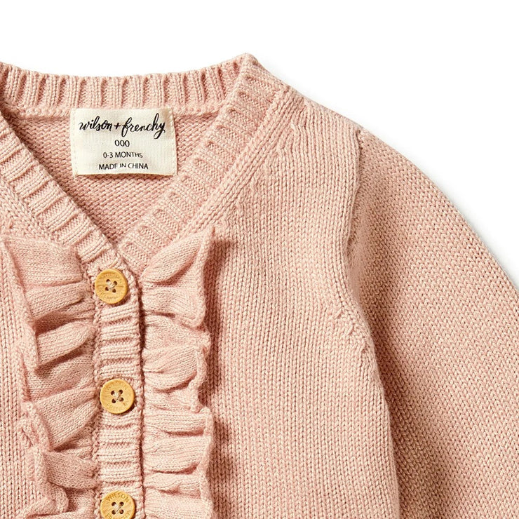 Knitted Ruffle Cardigan - Rose Was $79.90 NOW