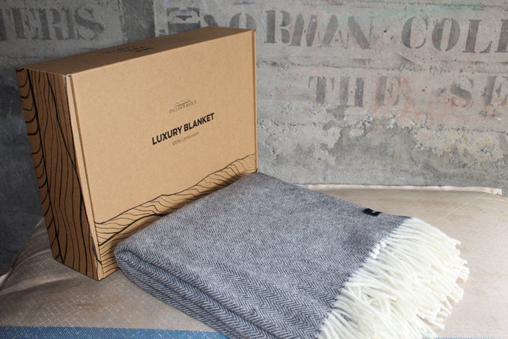 Luxury Lambs Wool Blanket -  Herringbone Charcoal